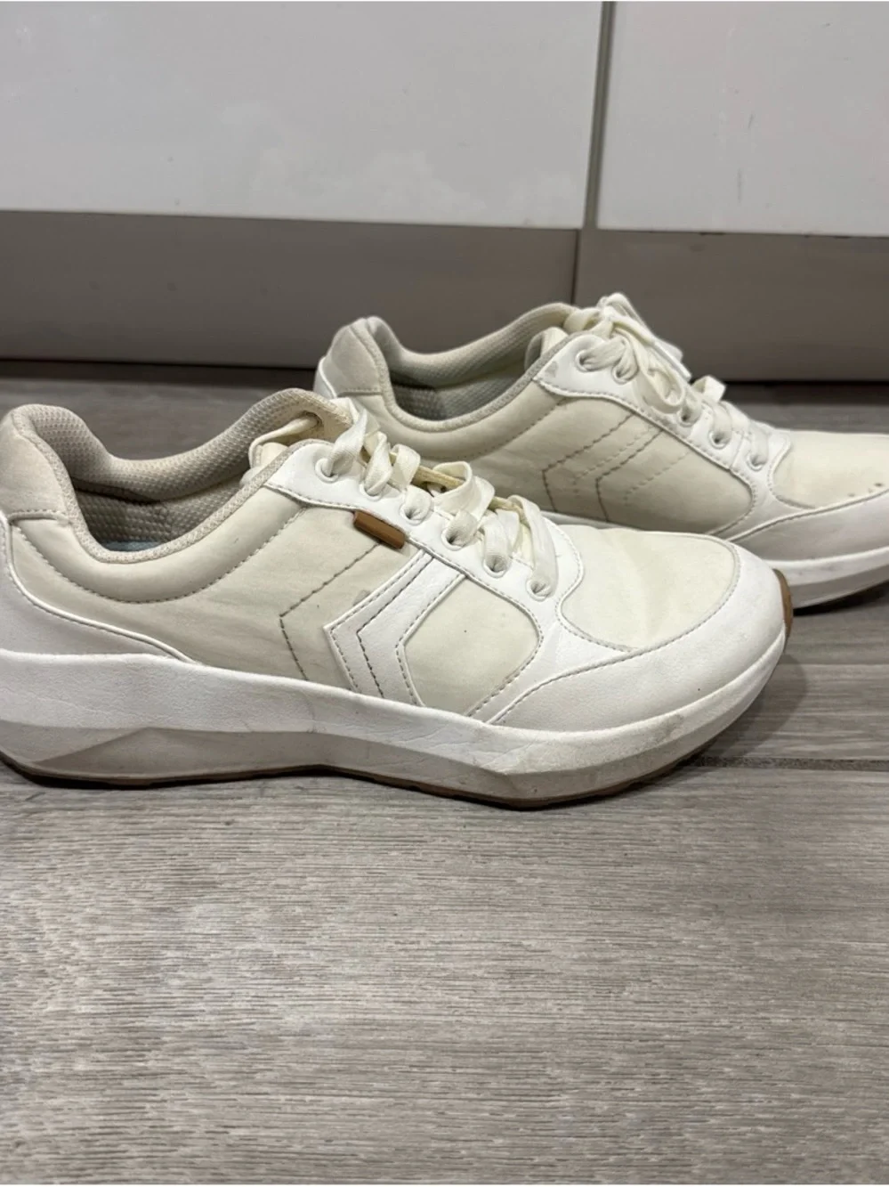Dr. Scholl's Women's White Sneakers with Tan Accents